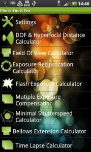 Calculates DOF, Hyperfocal Distance, Field Of View and Time Lapse